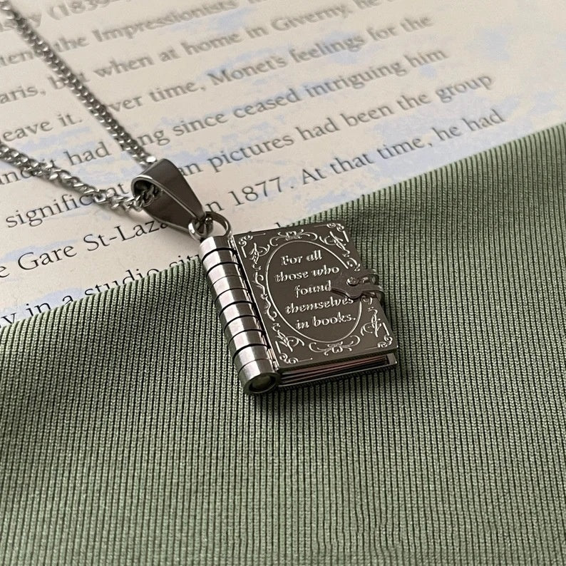 Book Lover Necklace Carved Openable Book Necklace