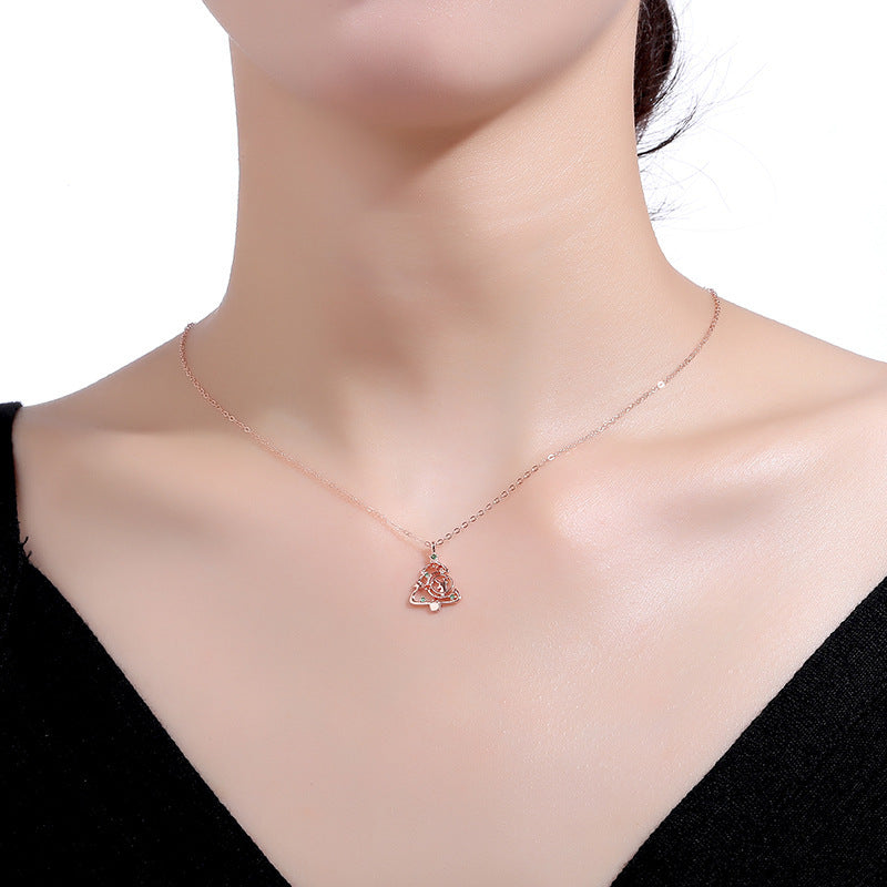 S925 Elk Christmas Tree Necklace Fashion Ins Style Zircon Clavicle Chain Women&