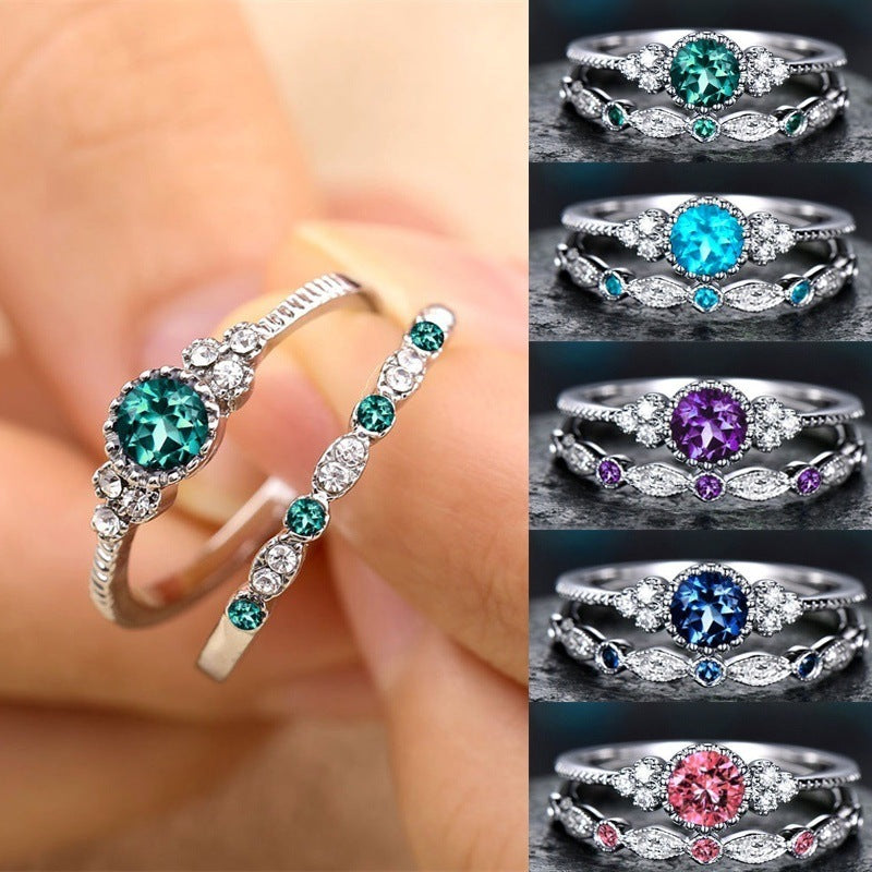 2pcs Colored Diamond Rings Rhinestones Ring