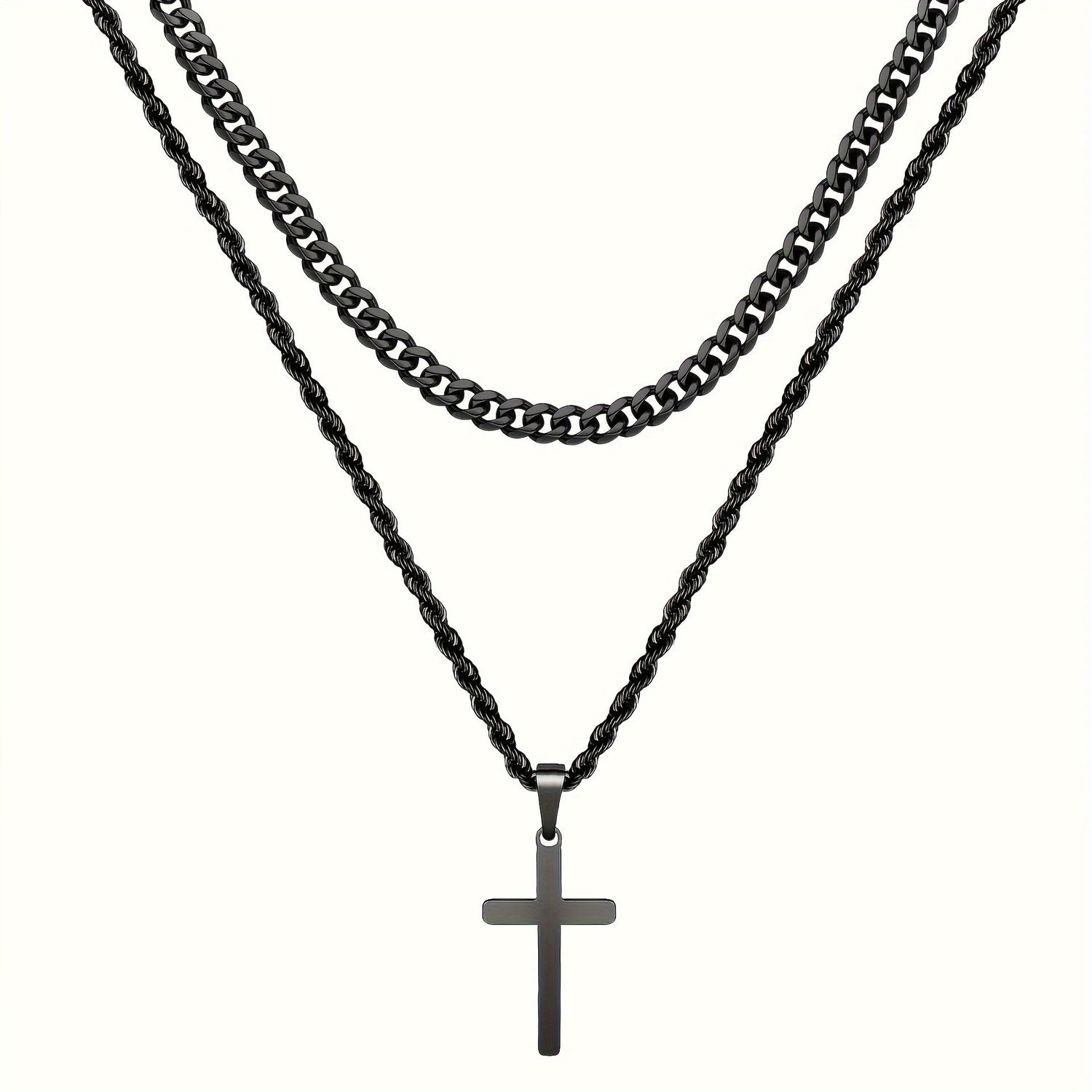 Titanium Steel Double Layer Cross Pendant Necklace