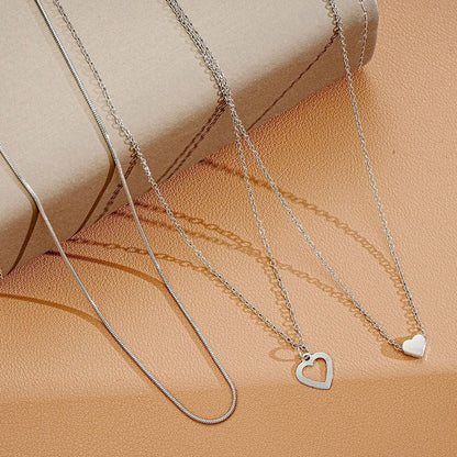 3-piece Double-heart Pendant Necklace Set