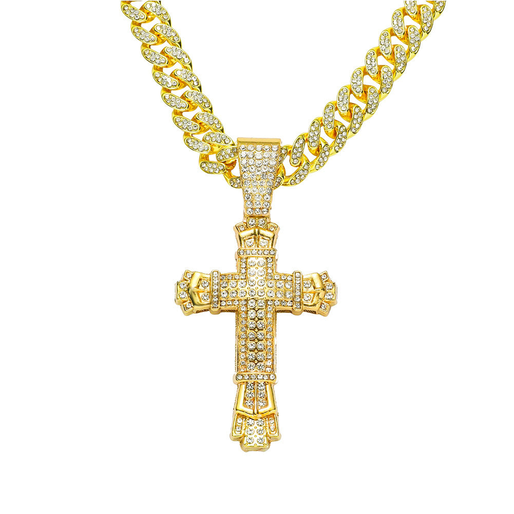 European And American Personalized Cross Full Diamond Pendant Necklace BA Necklace