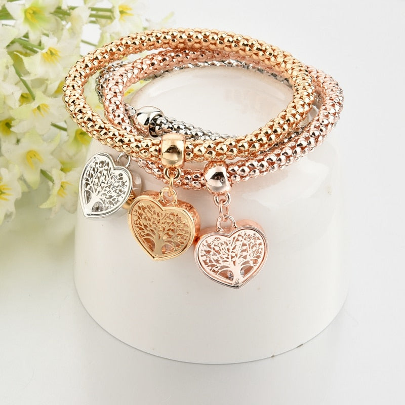 Dainty Jewelry Life Tree Heart Bracelet &amp; Bangles Popcorn Chain Set Friendship Distance Bracelets