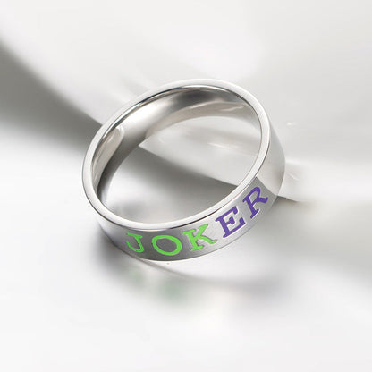 Joker-themed stainless steel ring for couples, featuring comic character design.