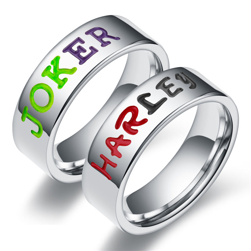 Joker and Harley Quinn stainless steel rings for couples.