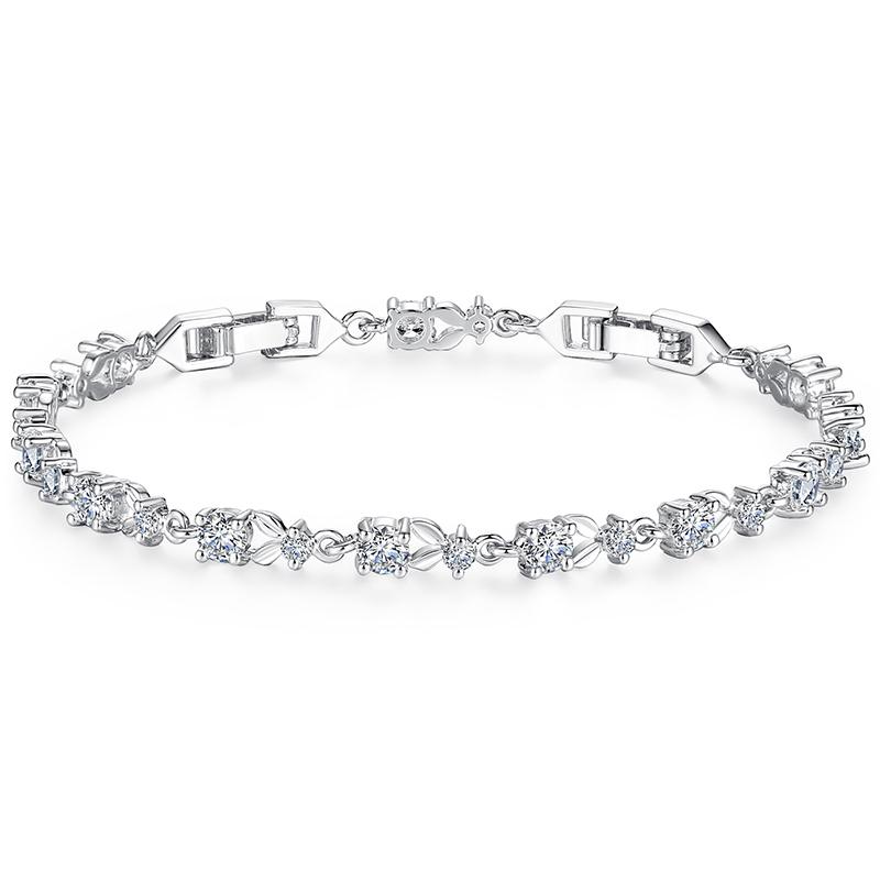 BAMOER Chain Link Bracelet Shining AAA Cubic Zircon Crystal Jewelry JIB013