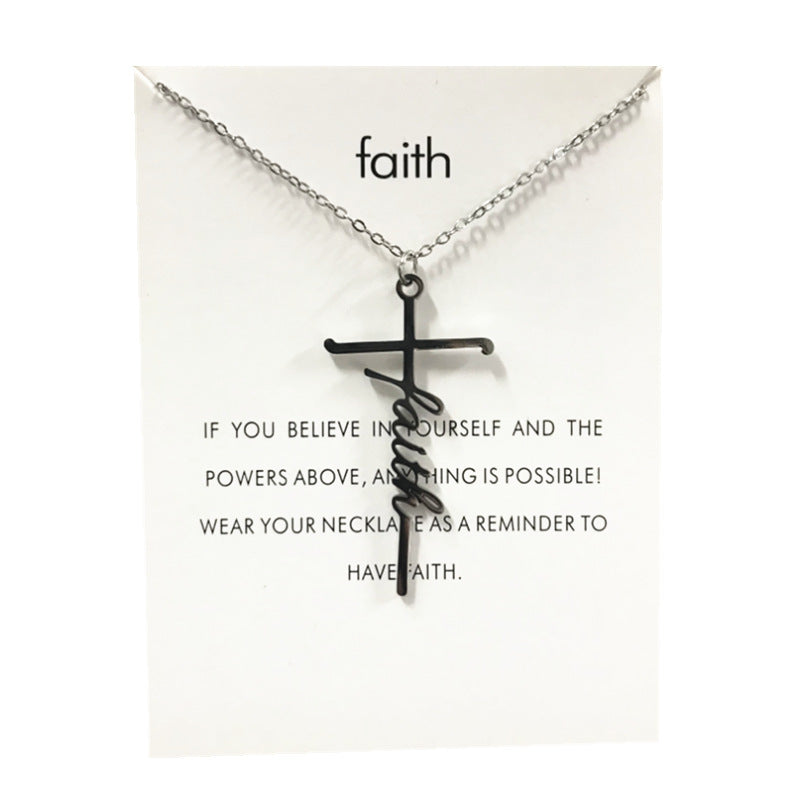 Stainless Steel Titanium Steel Faith Power Letter Cross Pendant