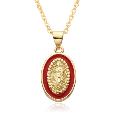 Religious Drip Oval Pendant Necklace For Women