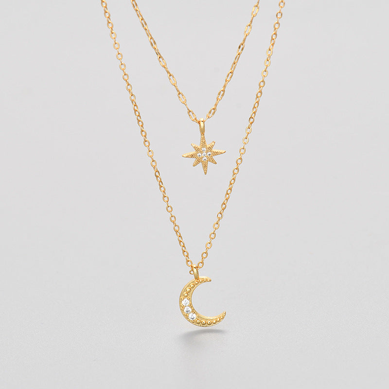 Moon Double-layer Necklace Niche Female Clavicle Chain Design Sense