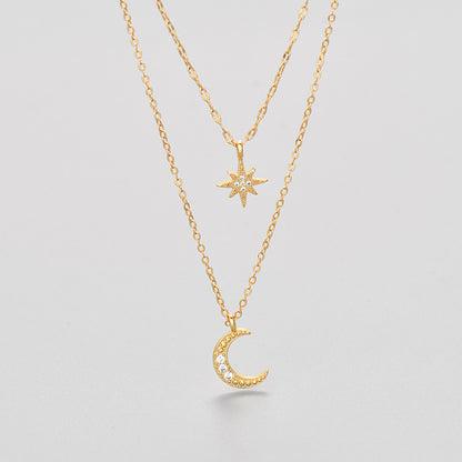 Moon Double-layer Necklace Niche Female Clavicle Chain Design Sense