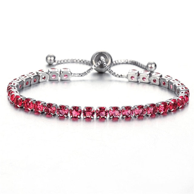 cubic zirconia tennis bracelet with pink stones and adjustable clasp