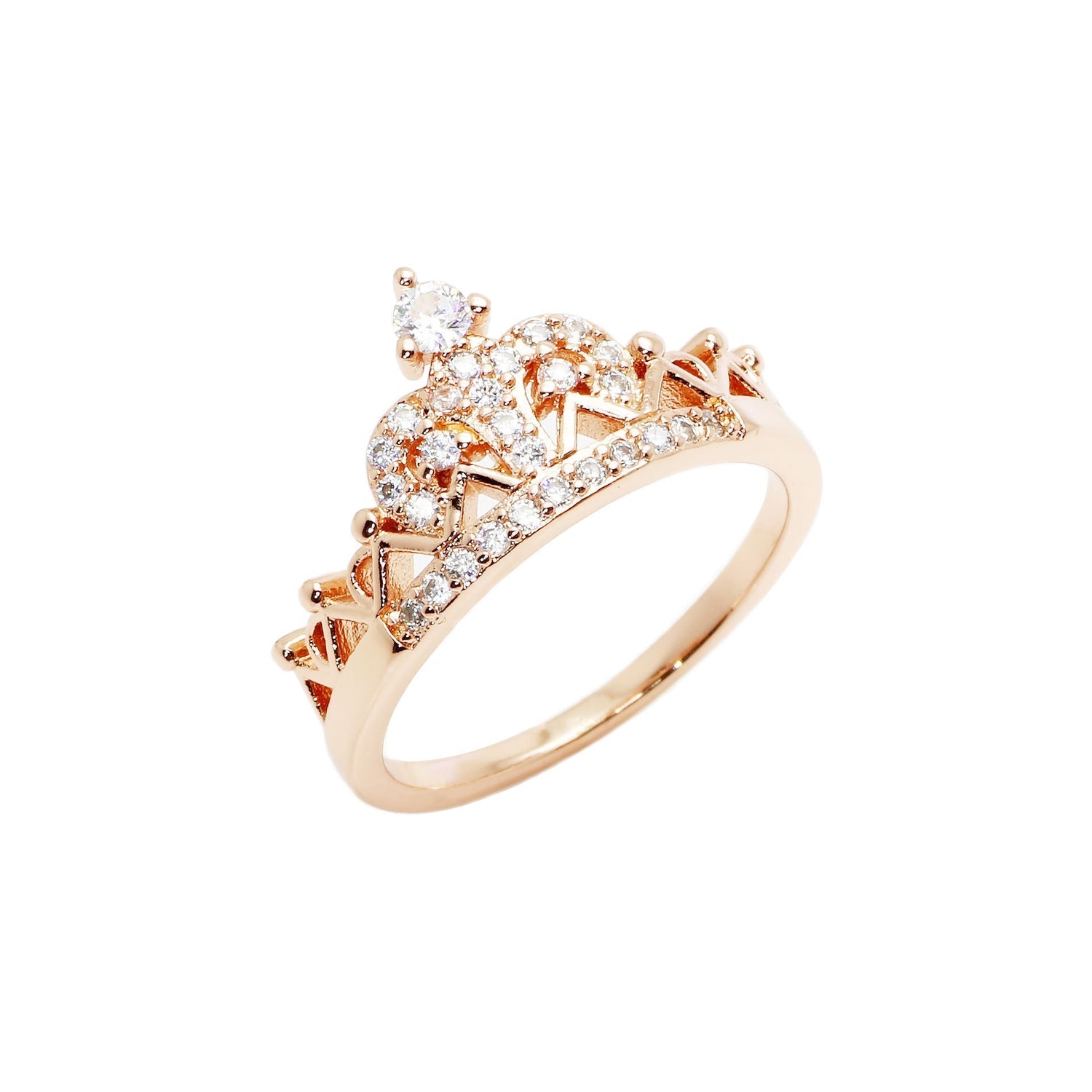 Copper crown ring for women with inlaid zircon, European and American style.