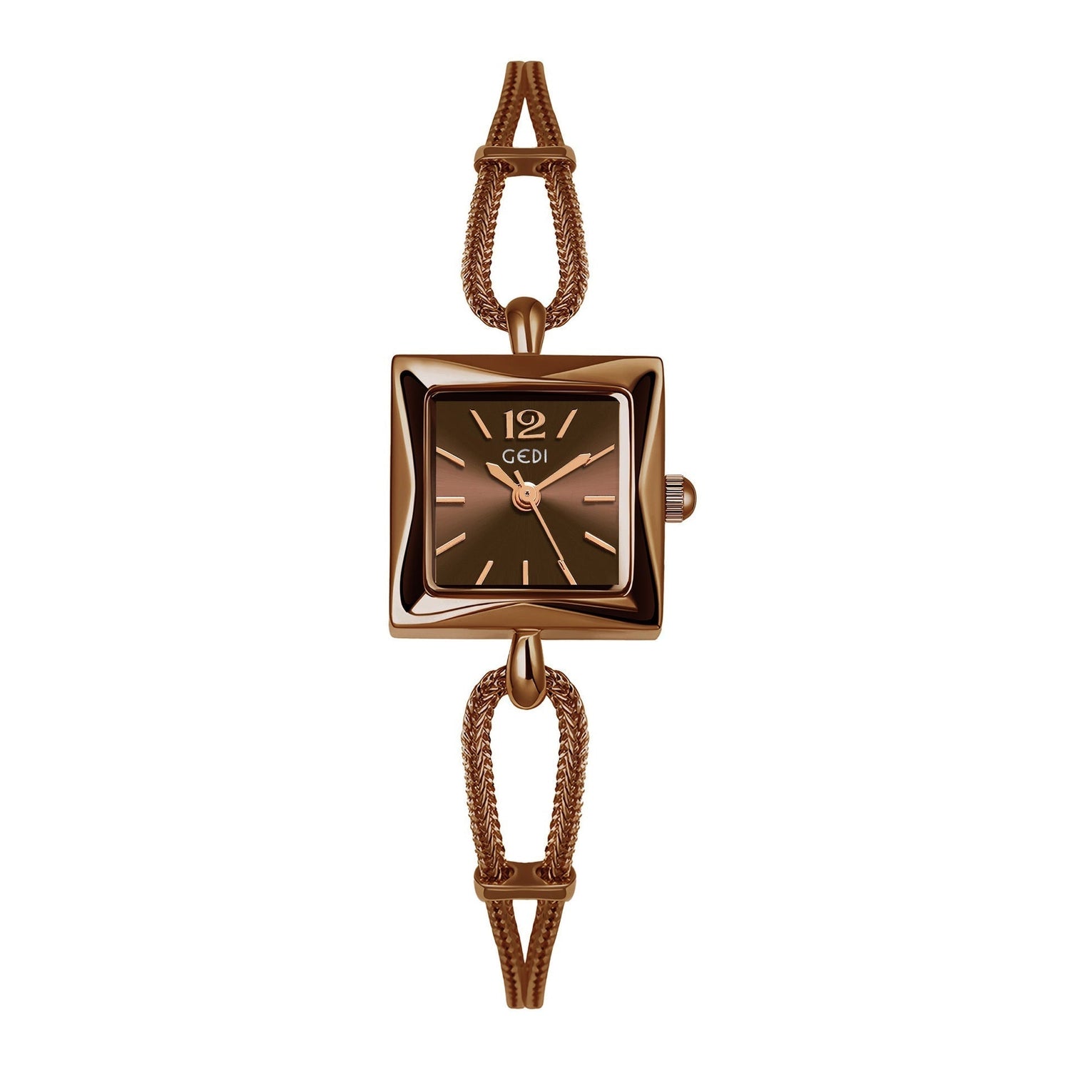 High-grade simple small square plate alloy bracelet watch in antique style with brown strap.