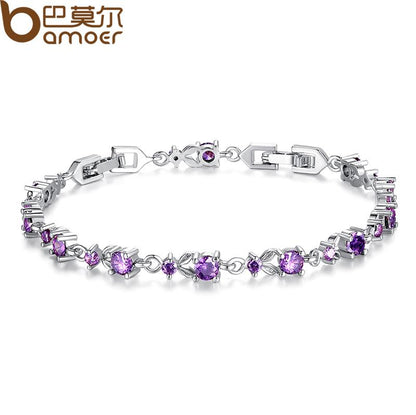 BAMOER Chain Link Bracelet Shining AAA Cubic Zircon Crystal Jewelry JIB013