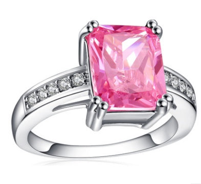 Square Black Gold Sapphire Ring in 10KT Gold Filled with pink gemstone centerpiece.