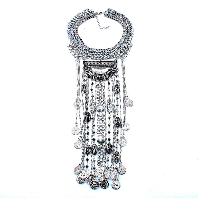 Crystal Gem Multi-layer Coin Tassel Necklace Female Accessories