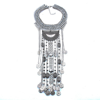 Crystal Gem Multi-layer Coin Tassel Necklace Female Accessories