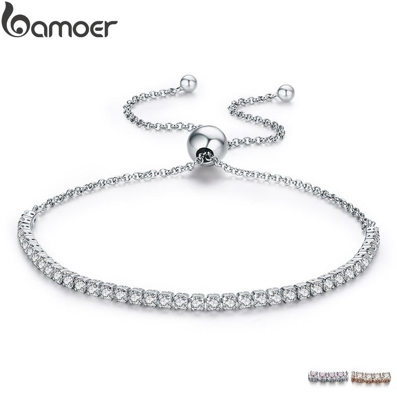 BAMOER 925 Sterling Silver Sparkling Strand Bracelet Tennis with elegant design.