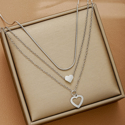 3-piece Double-heart Pendant Necklace Set