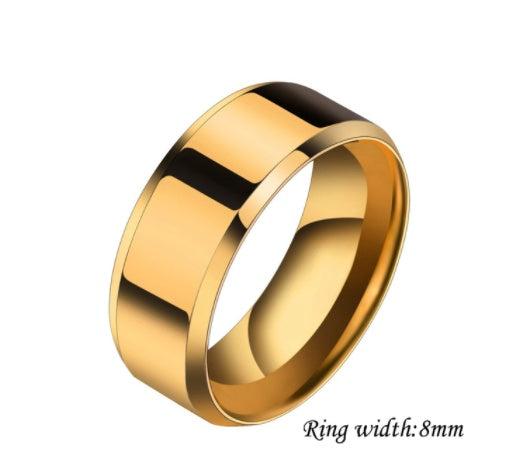 Stainless steel gold ring for couples, 8mm width, simplicity style.