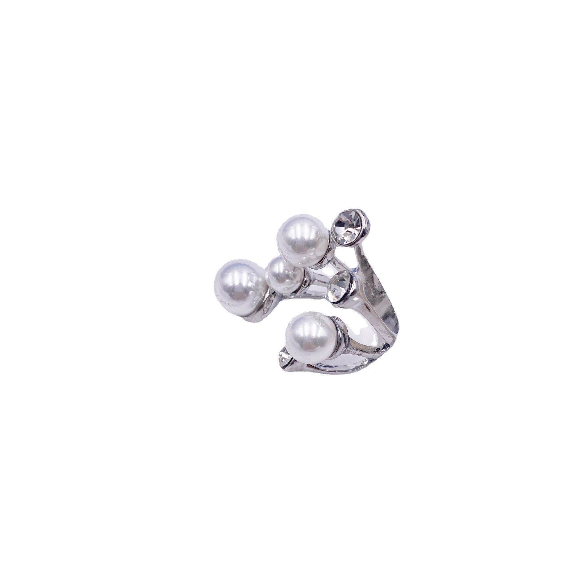 Elegant multi pearl ring for women with rhinestone and alloy inlaid gems.