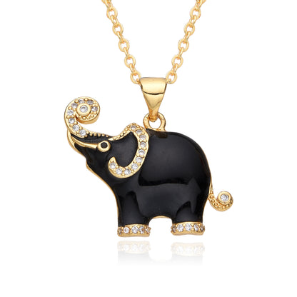 Colorful Oil Elephant Miniature Zircon Pendant Necklace