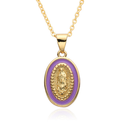 Religious Drip Oval Pendant Necklace For Women