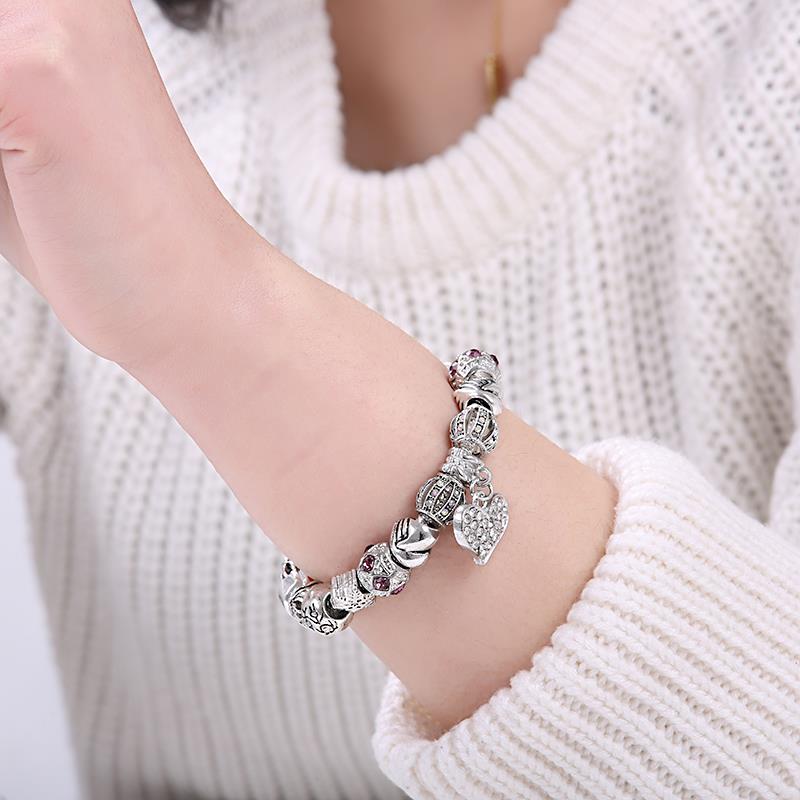 Women Bracelet 925 Unique Silver Crystal Charm Bracelet for Women DIY Beads Bracelets &amp; Bangles Jewelry