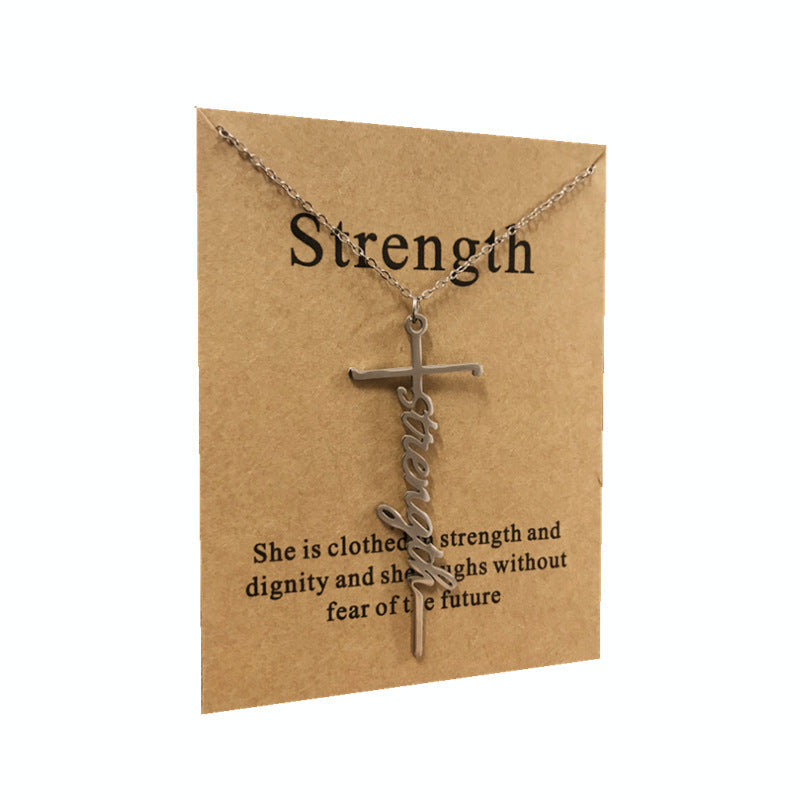 Stainless Steel Titanium Steel Faith Power Letter Cross Pendant