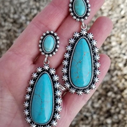 Antique Silver Turquoise Earrings Creative Drop-shaped