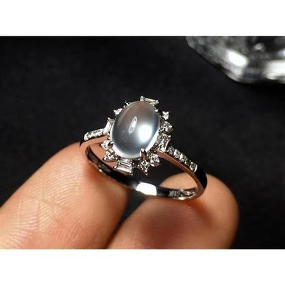 Ice-like Chalcedony Egg Noodle Ring Luxury Full Diamond