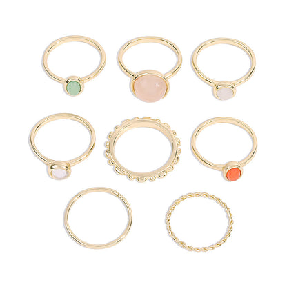 Colorful stone metallic finger rings set with geometric designs for women