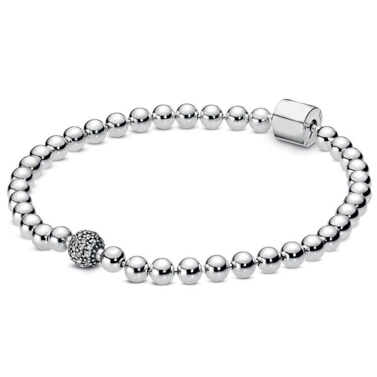 silver Gold Beads Pave Crystal Sliding Bracelet 925 Silver Bangle Charm