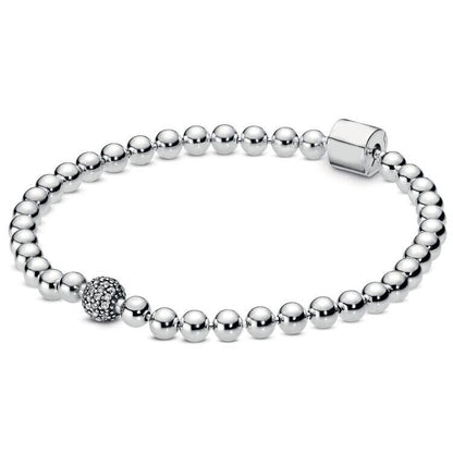 silver Gold Beads Pave Crystal Sliding Bracelet 925 Silver Bangle Charm