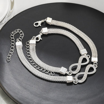 Bold Diamond Inlay Infinite Loop Chain Bracelet and Ankle Chain Set