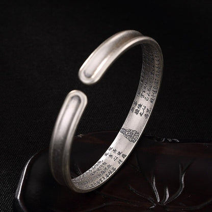 S999 Pure Silver Six Word Mantra Sterling Silver Retro Opening Female Bracelet Buddhist Scripture Bracelet Ladies Jewelry