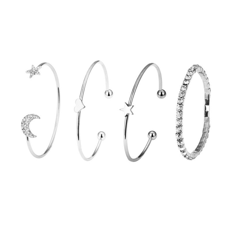 Alloy Five Point Star Diamond Bracelet Moon Open Combination Set