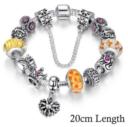 BAMOER Silver Charms Bracelet &amp; Bangles With Queen Crown Beads PA1823