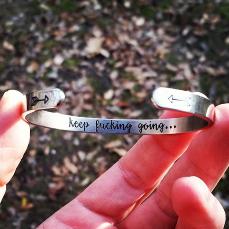 Inspirational Keep Going Cuff Bracelets Bangles Motivational Friend Encouragement Jewelry