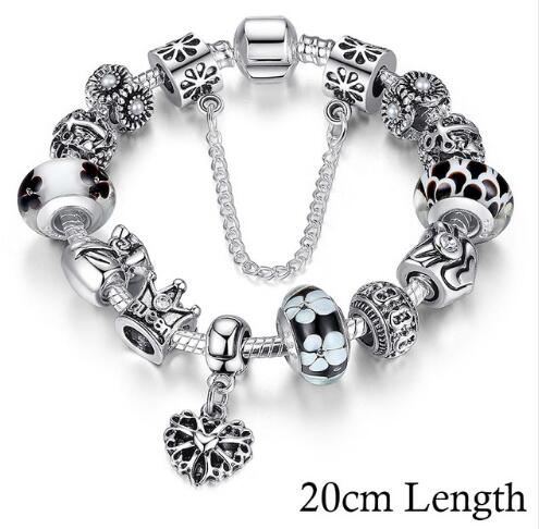 BAMOER Silver Charms Bracelet &amp; Bangles With Queen Crown Beads PA1823