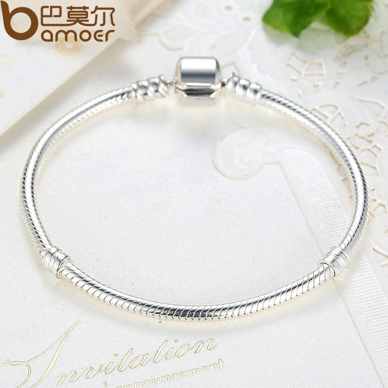 BAMOER 925 Sterling Silver Snake Chain Bangle &amp; Bracelet 17-20CM PAS902