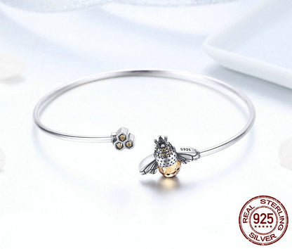 925 Sterling Silver Crystal Bee And Honeycomb Women Silver Bracelets Bangles for Women Sterling Silver Jewelry