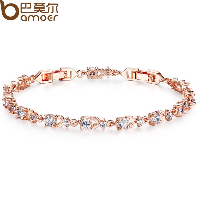 BAMOER Chain Link Bracelet Shining AAA Cubic Zircon Crystal Jewelry JIB013