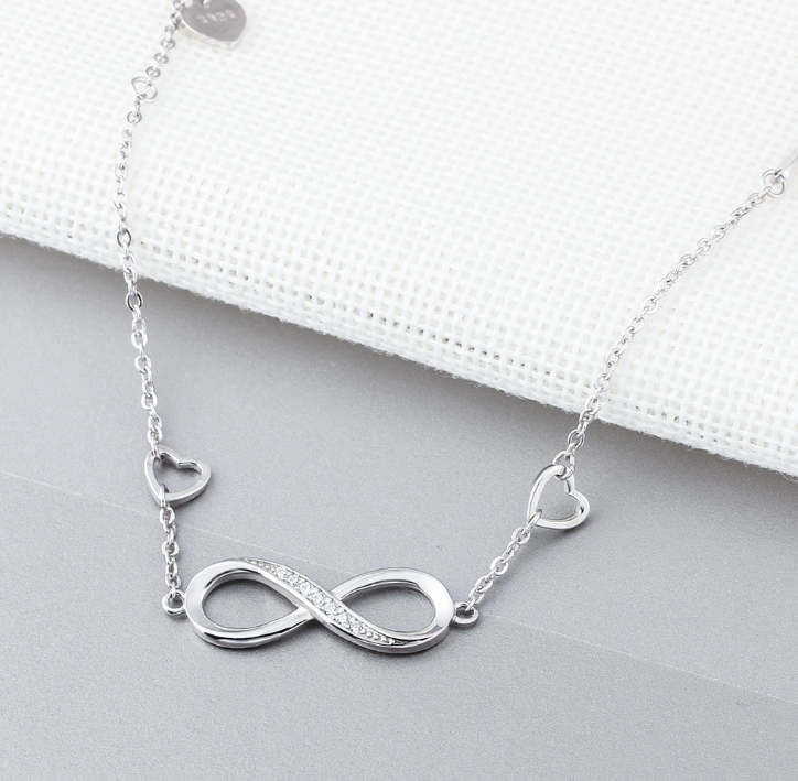 Sterling Silver Infinity Endless Love Symbol Charm Adjustable Bracelet