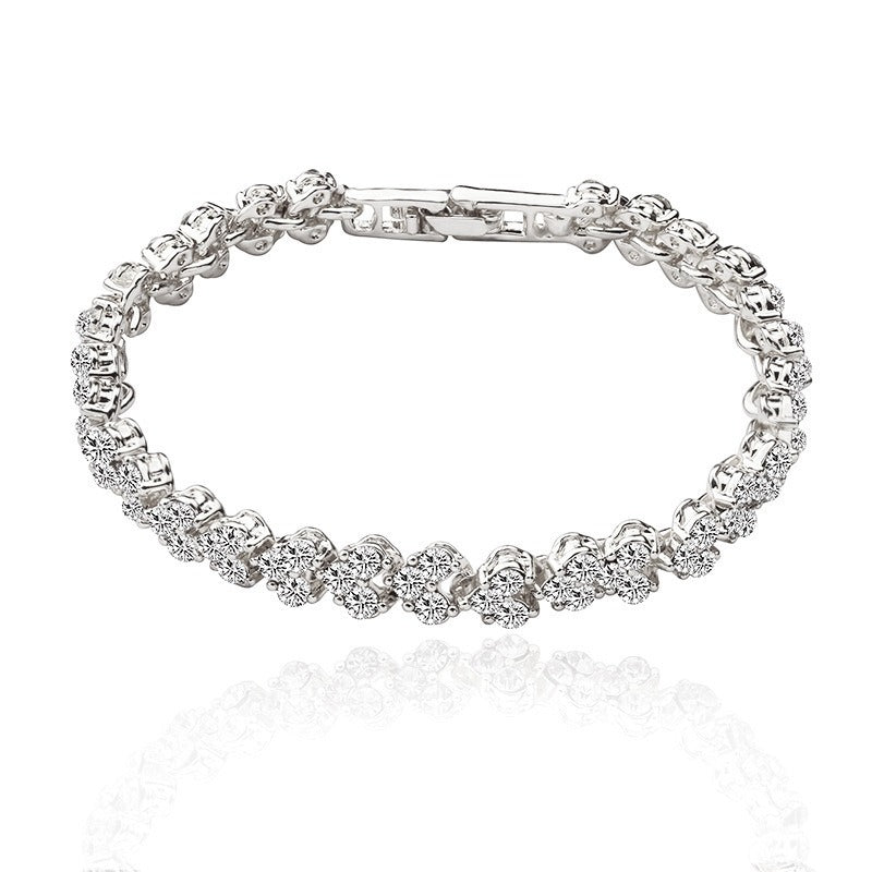 Heart Shaped Roman Crystal Bracelet With Diamond And Silver Plated Fashion Bracelet