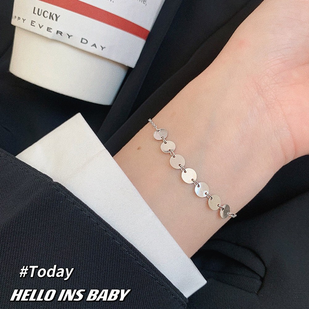 Ins Style S925 Sterling Silver Wafer Bracelet  Simple and Personalized