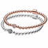 Rose Gold Beads Pave Crystal Sliding Bracelet 925 Silver Bangle Charm