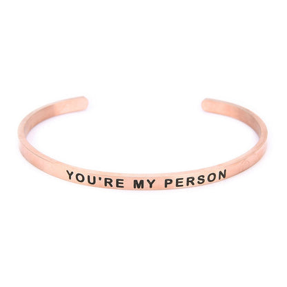 Stainless steel adjustable cuff bangle with &quot;You&