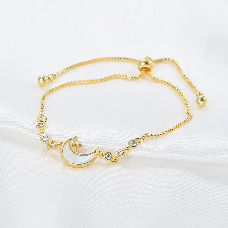 New Temperament Bracelet Female High Quality Adjustable Pull Bracelet Real Gold Electroplating Shell Moon Bracelet