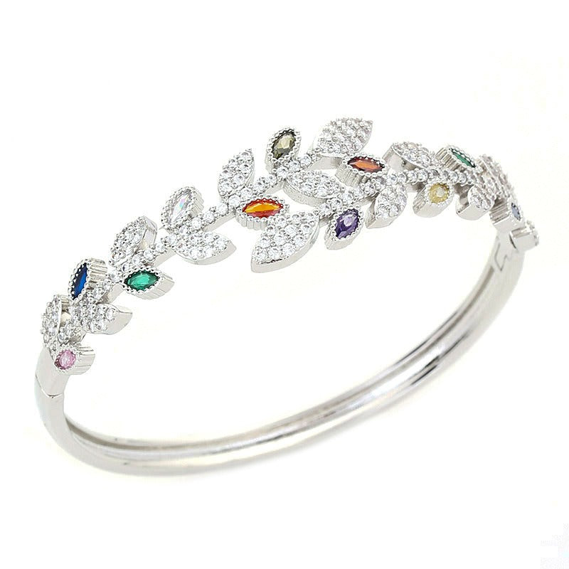  Copper inlaid colored zircon leaf bracelet for women fashion jewelry